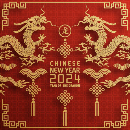 Happy chinese new year 2024 year of the chinese dragon zodiac with on color Background. ( Translation : happy new year, chinese dragon )のイラスト素材