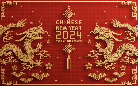 Happy chinese new year 2024 year of the chinese dragon zodiac with on color Background. ( Translation : happy new year, chinese dragon )の写真素材