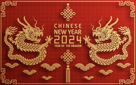 Happy chinese new year 2024 year of the chinese dragon zodiac with on color Background. ( Translation : happy new year, chinese dragon )のイラスト素材