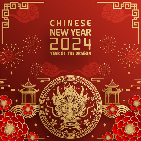 Happy chinese new year 2024 year of the chinese dragon zodiac with on color Background. ( Translation : happy new year, chinese dragon )のイラスト素材