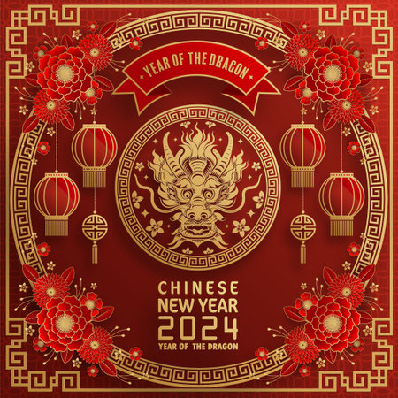 Happy chinese new year 2024 year of the chinese dragon zodiac with on color Background. ( Translation : happy new year, chinese dragon )のイラスト素材