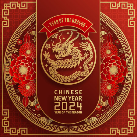 Happy chinese new year 2024 year of the chinese dragon zodiac with on color Background. ( Translation : happy new year, chinese dragon )のイラスト素材