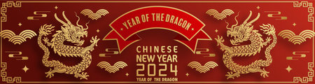 Happy chinese new year 2024 year of the chinese dragon zodiac with on color Background. ( Translation : happy new year, chinese dragon )のイラスト素材