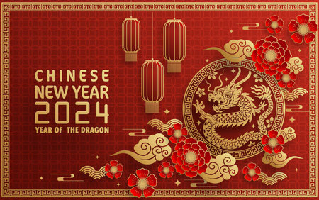 Happy chinese new year 2024 year of the chinese dragon zodiac with on color Background. ( Translation : happy new year, chinese dragon )&#xA;のイラスト素材