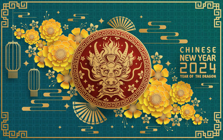 Happy chinese new year 2024 year of the chinese dragon zodiac with on color Background. ( Translation : happy new year, chinese dragon )のイラスト素材