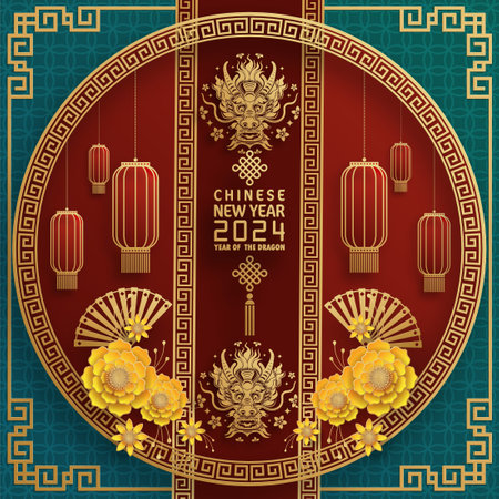 Happy chinese new year 2024 year of the chinese dragon zodiac with on color Background. ( Translation : happy new year, chinese dragon )のイラスト素材