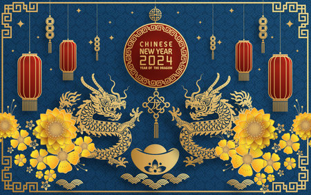 Happy chinese new year 2024 year of the chinese dragon zodiac with on color Background. ( Translation : happy new year, chinese dragon )のイラスト素材
