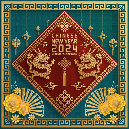 Happy chinese new year 2024 year of the chinese dragon zodiac with on color Background. ( Translation : happy new year, chinese dragon )のイラスト素材