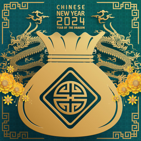 Happy chinese new year 2024 year of the chinese dragon zodiac with on color Background. ( Translation : happy new year, chinese dragon )のイラスト素材