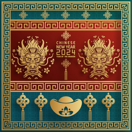 Happy chinese new year 2024 year of the chinese dragon zodiac with on color Background. ( Translation : happy new year, chinese dragon )のイラスト素材