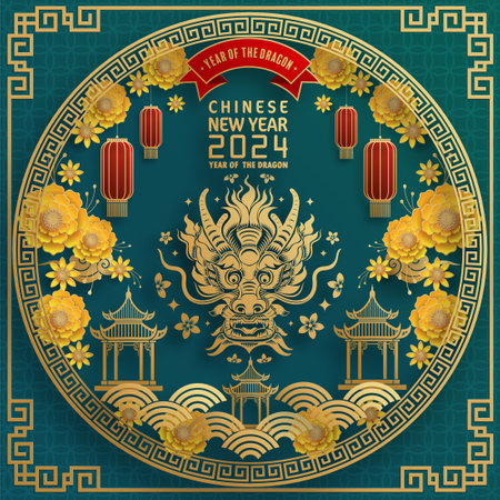 Happy chinese new year 2024 year of the chinese dragon zodiac with on color Background. ( Translation : happy new year, chinese dragon )のイラスト素材