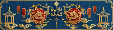 Happy chinese new year 2024 year of the chinese dragon zodiac with on color Background. ( Translation : happy new year, chinese dragon )のイラスト素材