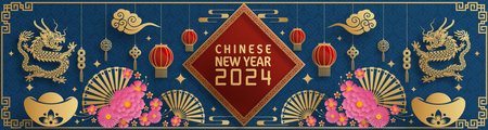 Happy chinese new year 2024 year of the chinese dragon zodiac with on color Background. ( Translation : happy new year, chinese dragon )のイラスト素材