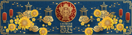 Happy chinese new year 2024 year of the chinese dragon zodiac with on color Background. ( Translation : happy new year, chinese dragon )のイラスト素材