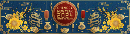 Happy chinese new year 2024 year of the chinese dragon zodiac with on color Background. ( Translation : happy new year, chinese dragon )のイラスト素材