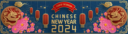 Happy chinese new year 2024 year of the chinese dragon zodiac with on color Background. ( Translation : happy new year, chinese dragon )のイラスト素材
