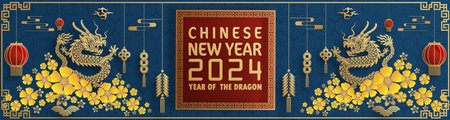 Happy chinese new year 2024 year of the chinese dragon zodiac with on color Background. ( Translation : happy new year, chinese dragon )のイラスト素材