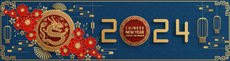 Happy chinese new year 2024 year of the chinese dragon zodiac with on color Background. ( Translation : happy new year, chinese dragon )のイラスト素材