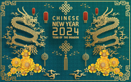 Happy chinese new year 2024 year of the chinese dragon zodiac with on color Background. ( Translation : happy new year, chinese dragon )のイラスト素材