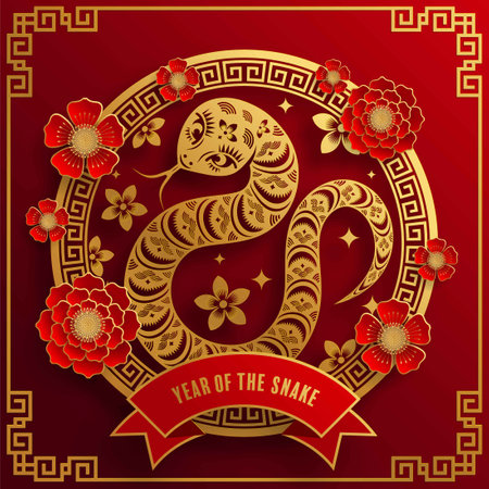 Happy chinese new year 2025 Â Background with snake,
year of the chinese snake zodiac with on color Background. ( Translation : happy new year, chinese snake 2025 )のイラスト素材