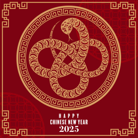 Happy chinese new year 2025 Â Background with snake,&#xA;year of the chinese snake zodiac with on color Background. ( Translation : happy new year, chinese snake 2025 )のイラスト素材