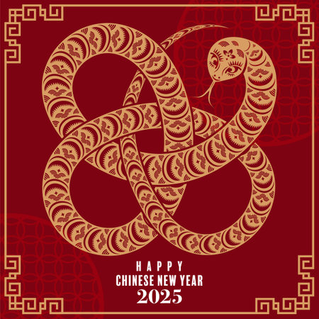 Happy chinese new year 2025 Â Background with snake,&#xA;year of the chinese snake zodiac with on color Background. ( Translation : happy new year, chinese snake 2025 )のイラスト素材