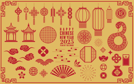 Happy chinese new year 2025 Â Background with snake,
year of the chinese snake zodiac with on color Background. ( Translation : happy new year, chinese snake 2025 )のイラスト素材