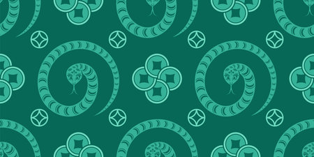 Seamless pattern happy chinese new year 2025 the snake zodiac sign cut style on color background. (...