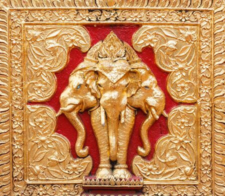 Native Thai style gold painting Erawan elephantの写真素材