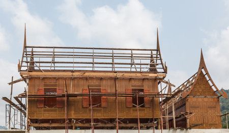 Traditional Thai house under constructionの写真素材