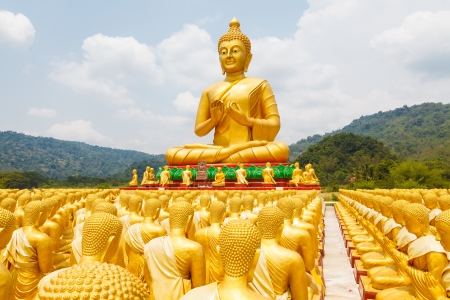 Buddha with 1250 disciples statueの写真素材