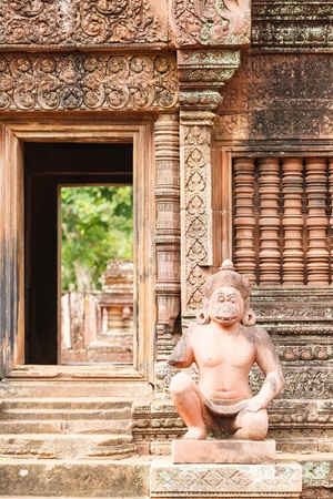 Statues inside the temple of Banteay Srei. Angkor. Cambodiaの写真素材