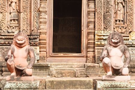 Statues inside the temple of Banteay Srei  Angkor  Cambodiaのeditorial素材