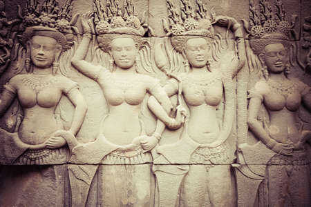 detail of stone carvings in angkor wat,cambodiaの写真素材