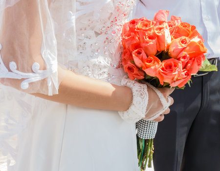 The bride with a wedding bouquetの写真素材