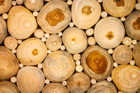 wood stick cut ring in circle textureの写真素材