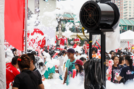 BANGKOK, THAILAND - APRIL 12  Locals and tourists enjoy in  Bangkok Songkran Festival 2014 Thailand new year   at Central World on April 12,2014 in Bangkok, Thailandのeditorial素材