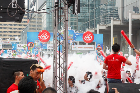 BANGKOK, THAILAND - APRIL 12  Locals and tourists enjoy in  Bangkok Songkran Festival 2014 Thailand new year   at Central World on April 12,2014 in Bangkok, Thailandのeditorial素材