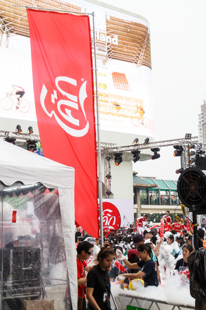 BANGKOK, THAILAND - APRIL 12  Locals and tourists enjoy in  Bangkok Songkran Festival 2014 Thailand new year   at Central World on April 12,2014 in Bangkok, Thailandのeditorial素材