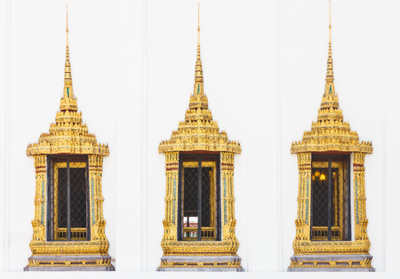 Golden Windows at Wat Phra Keao Temple in Grand Palace, Bangkok Thailandのeditorial素材