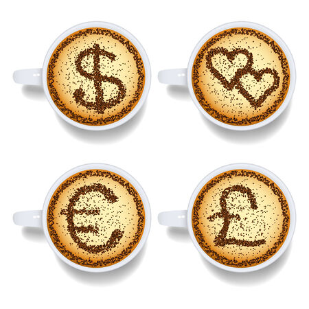 Cappuccino with money and heart signsのイラスト素材