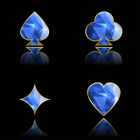Vector illustration. Set of golden card suits with crystalsのイラスト素材
