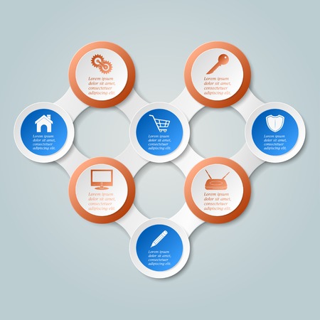 Business Info graphic from circles with pointer  Paper style illustration  Artwork can be used for workflow layout, number options, step up options, web design のイラスト素材