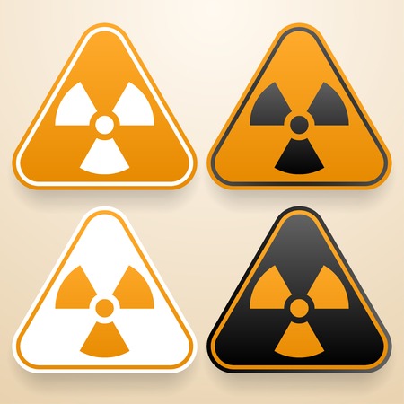 Set of triangular signs of danger of white, black and orange color  Radiation warning signのイラスト素材