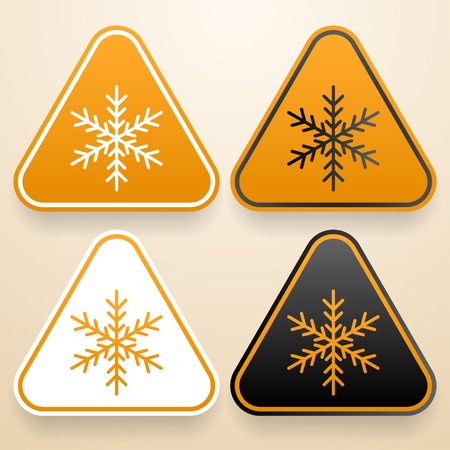 Set of triangular signs of danger of white, black and orange color  Cold warning signのイラスト素材