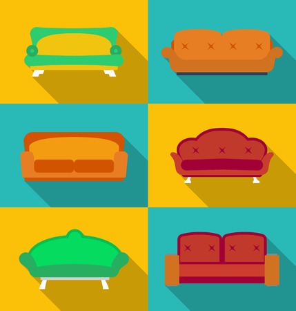 Icon set of Sofas. Modern flat style with a long shadowのイラスト素材