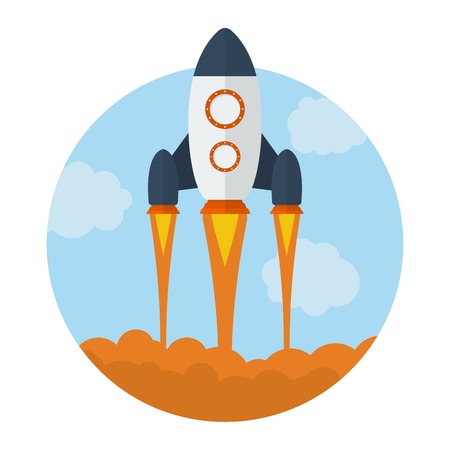 Icon of Flying Rocket. Start Up symbol. Flat styleのイラスト素材
