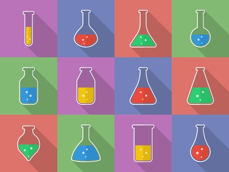 Chemical, biological science laboratory equipment - test tubes and flasks iconsのイラスト素材