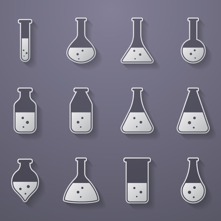 Chemical, biological science laboratory equipment - test tubes and flasks iconsのイラスト素材