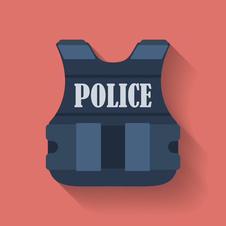 Icon of police flak jacket or bulletproof vest. Flat styleのイラスト素材